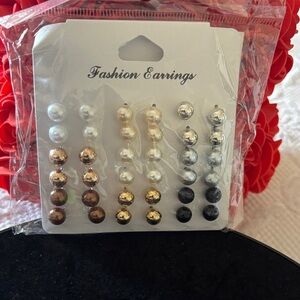 Fashion Earrings Set - Gold, Silver, Black, White